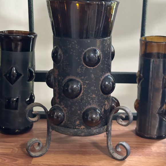 MCM Brutalist Felipe Derflinger Imprisoned 6 Amber Highball + Candle Holder - Picture 10 of 11